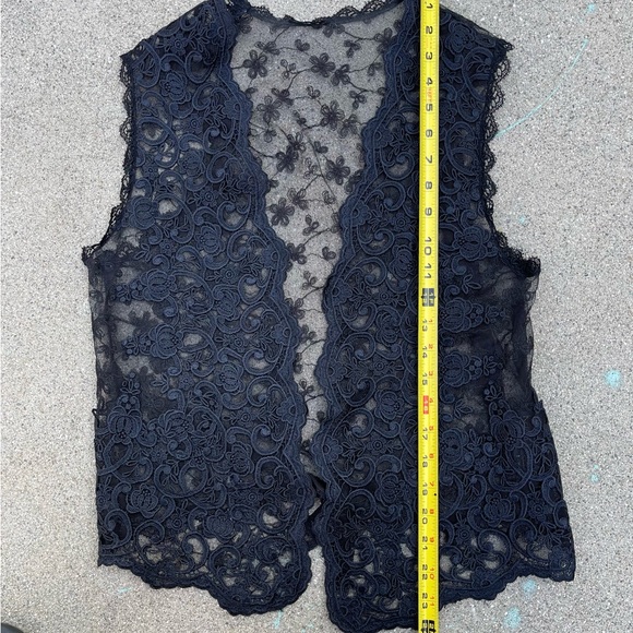 Vintage lace sheer vest preloved XS made in USA open front boho peasant festival - Picture 5 of 6